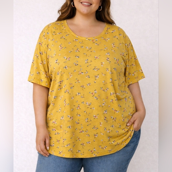 Style & Co. Tops - 3/$30 Style & CO Mustard Yellow Floral Cotton Short Sleeve T-shirt Size 3X
